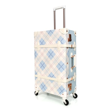 مورانو طقم شنط سفر جلد قطعتين مع مكياج  لون بيبي بلو مقلم