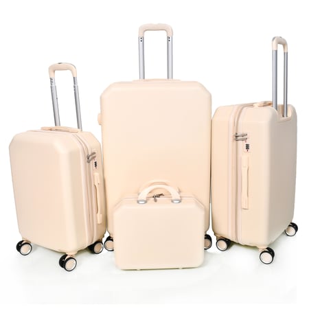 طقم شنط سفر من مورانو 3 قطع فايبر مع شنطة مكياج فاخر بيج