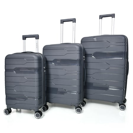 طقم حقائب سفر من مورانو من البولي بروبلين من 3 قطع و 4 عجلات دوارة مع قفل مدمج نوع TSA لون رمادي