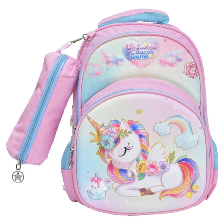 شنطة ظهر مدرسية من القماش حصان وحيد القرن لي البنات (وردي)