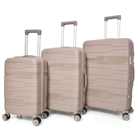 طقم حقائب سفر من مورانو من البولي بروبلين من 3 قطع و 4 عجلات دوارة مع قفل مدمج نوع TSA لون شامبان ذهبي