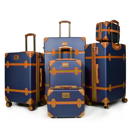 طقم شنط سفر كلاسيك مورانو من7 قطع فايبر و جلد فاخر كحلي و بني