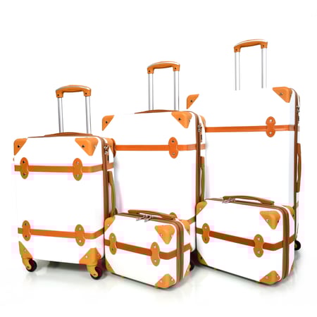 مورانو طقم شنط سفر كلاسيك من 5 قطع فايبر و جلد ابيض و بني