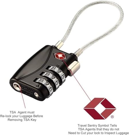 قفل شنط سفر سلك TSA ، قفل امان مصنوع من خليط معدني من الزنك، قفل ذي 3 ارقام