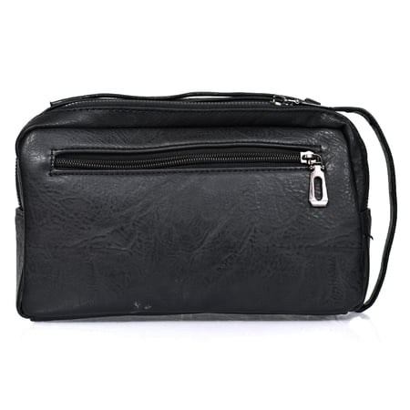 شنطة يد جلد بمقبض معصم مع فتحة داخلية للنقود والبطاقات و الاكسسورات أسود