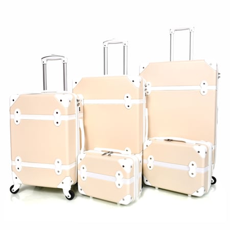 مورانو طقم شنط سفر كلاسيك من 5 قطع فايبر و جلد بيج و ابيض