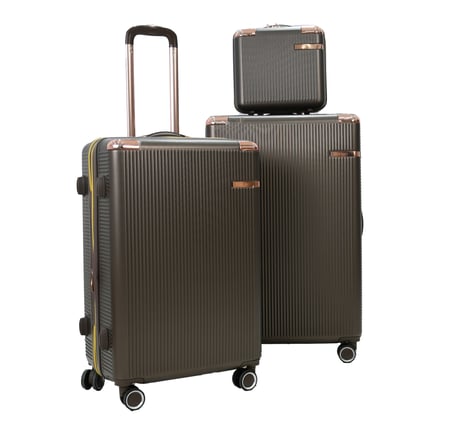 طقم شنط سفر مورانو فايبر من  5 قطع مع شنطة مكياج تصميم فاخر بني