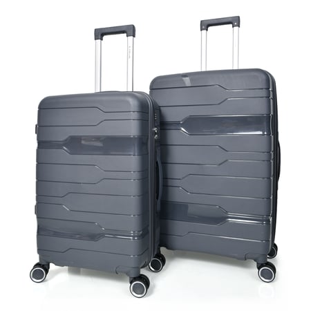 طقم حقائب سفر من مورانو من البولي بروبلين من 3 قطع و 4 عجلات دوارة مع قفل مدمج نوع TSA لون رمادي