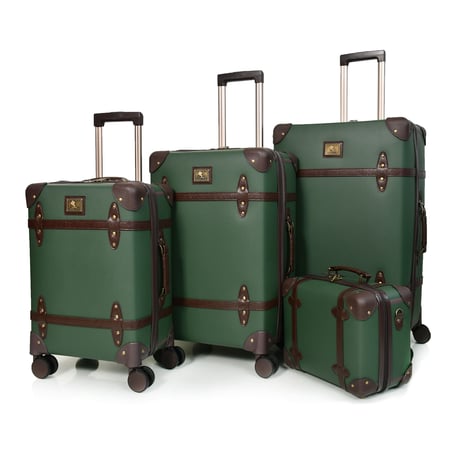 طقم شنط سفر كلاسيك جلد بلكامل مورانو اربع قطع اخضر غامق