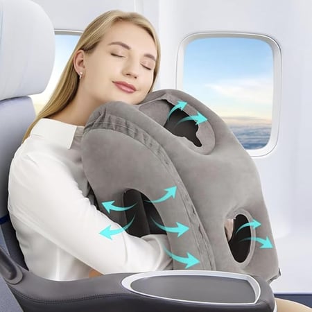 وسادة سفر قابلة للنفخ ، وسادة طائرة بتصميم صمام حاصل على براءة اختراع، متعددة الالوان