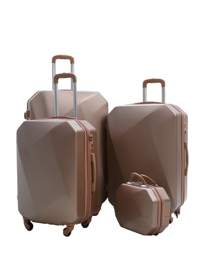 مورانو طقم شنط سفر فايبر من 5 قطع تصميم مضلع روز جولد