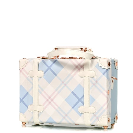 مورانو طقم شنط سفر جلد قطعتين مع مكياج  لون بيبي بلو مقلم