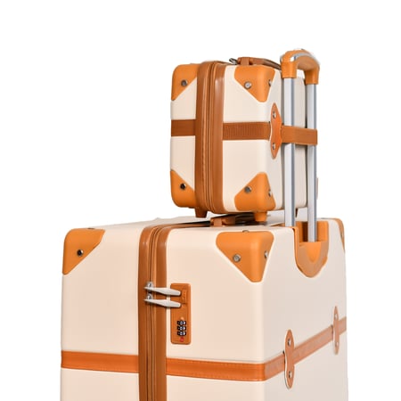 طقم شنط سفر كلاسيك مورانو من7 قطع فايبر و جلد فاخر بيج كاكي