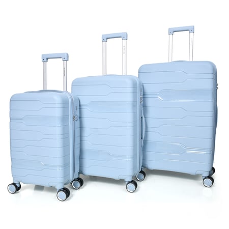 طقم حقائب سفر من مورانو من البولي بروبلين من 3 قطع و 4 عجلات دوارة مع قفل مدمج نوع TSA لون سماوي
