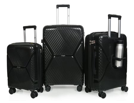 طقم شنط سفر مورانو 3 قطع لون أسود خامة بولي بروبلين