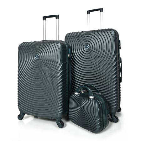 مورانو طقم شنط سفر  فايبر  ثلاث قطع مع شنطة مكياج  بتصميم دوائر زيتي