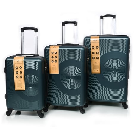 طقم شنط سفر 3 قطع من مورانو بتصميم دائري مموج اخضر غامق