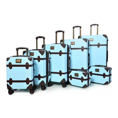 طقم شنط سفر كلاسيك مورانو من7 قطع فايبر و جلد فاخر سماوي