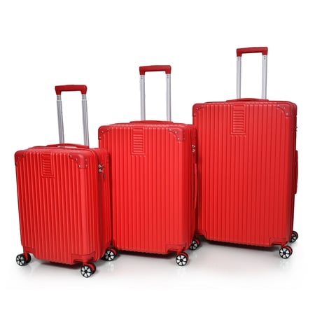 مورانو طقم شنط سفر من الفايبر المضادة للصدمات خفيفة الوزن بعجلات 360 درجة طقم 3 قطع أحمر