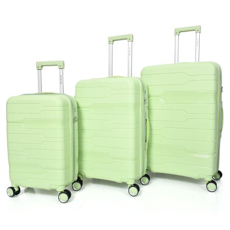 طقم حقائب سفر من مورانو من البولي بروبلين من 3 قطع و 4 عجلات دوارة مع قفل مدمج نوع TSA لون تفاحي