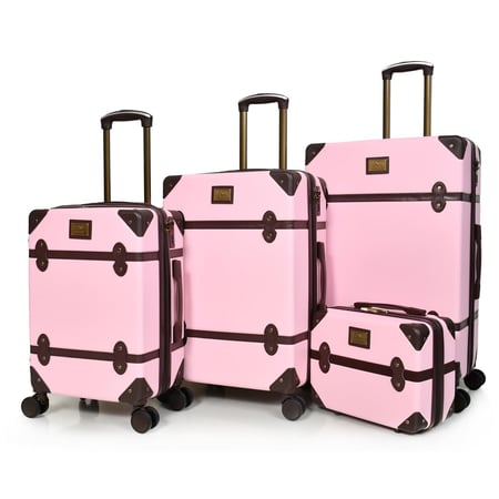 مورانو شنط سفر فايبر ثلاثة قطع مع مكياج وردي وبني