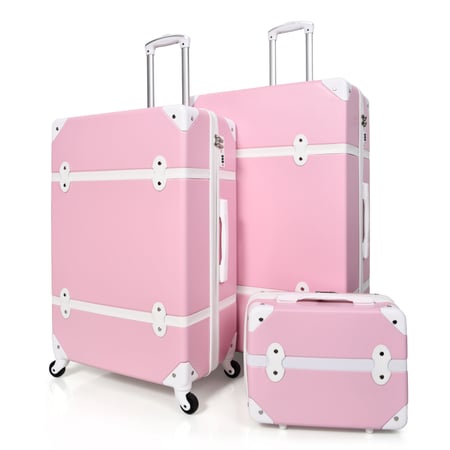 طقم شنط سفر كلاسيك مورانو من7 قطع فايبر و جلد فاخر وردي