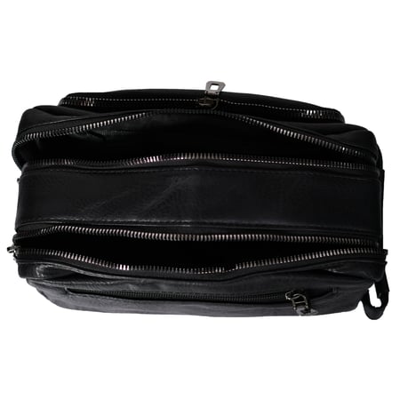 شنطة يد جلد بمقبض معصم مع فتحة داخلية للنقود والبطاقات و الاكسسورات أسود