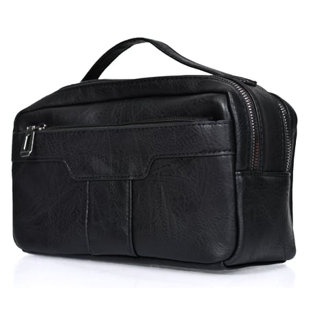 شنطة يد جلد بمقبض معصم مع فتحة داخلية للنقود والبطاقات و الاكسسورات أسود