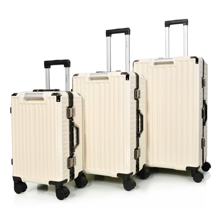 مورانو طقم شنط سفر المنيوم و فايبر ثلاثة قطع تصميم أنيق ومتين بيج