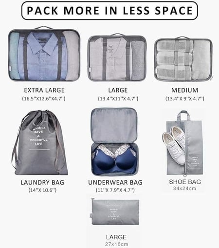 مورانو طقم منظم حقيبة سفر مكون من 7 قطع رمادي