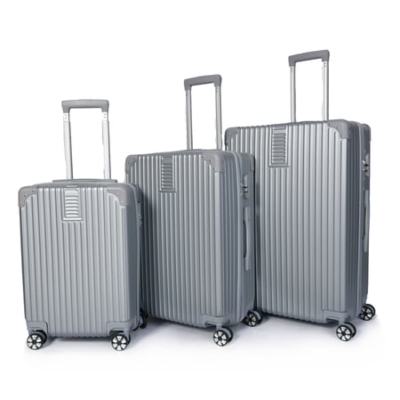 مورانو طقم شنط سفر من الفايبر المضادة للصدمات خفيفة الوزن بعجلات 360 درجة طقم 3 قطع سلفر