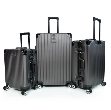 طقم شنط سفر الومنيوم مورانو ثلاثة قطع تصميم أنيق ومتين رمادي غامق