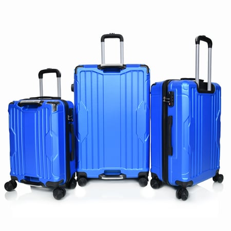 طقم شنط سفر مورانو فايبر بتصميم معينات احادية قوية 3 قطع أزرق