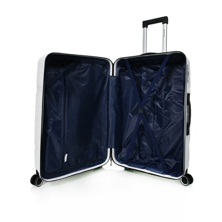 طقم حقائب سفر من مورانو من البولي بروبلين من 3 قطع و 4 عجلات دوارة مع قفل مدمج نوع TSA لون أبيض