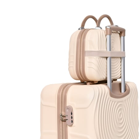 مورانو طقم شنط سفر  فايبر  ثلاث قطع مع شنطة مكياج  بتصميم دوائر بيج