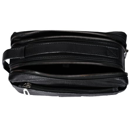 شنطة يد جلد بمقبض معصم مع فتحة داخلية للنقود والبطاقات و الاكسسورات أسود