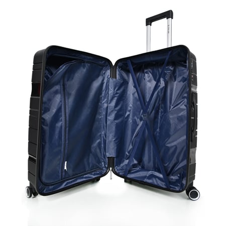 طقم حقائب سفر من مورانو من البولي بروبلين من 3 قطع و 4 عجلات دوارة مع قفل مدمج نوع TSA لون أسود