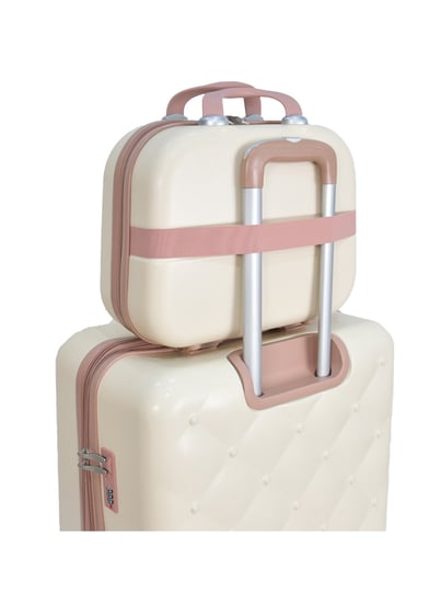 مورانو طقم شنط سفر فايبر  متكامل من 3 قطع مع شنط مكياج  بملمس بارز سبشل بيج و كاكي