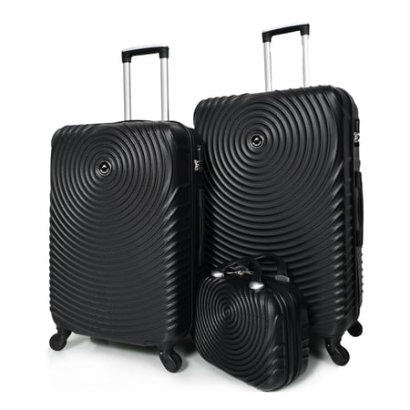 مورانو طقم شنط سفر  فايبر  ثلاث قطع مع شنطة مكياج  بتصميم دوائر أسود