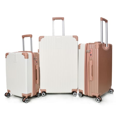 مورانو طقم شنط سفر من الفايبر المضادة للصدمات خفيفة الوزن 3 قطع روز و ابيض