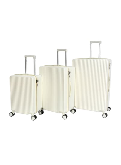 مورانو طقم شنط سفر فايبر pp الصلابة من 3 قطع مخطط بارز أبيض