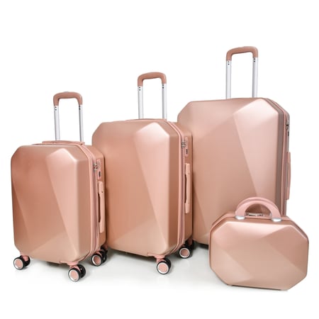 طقم شنط سفر مورانو فايبر بتصميم معين هندسي مكون من 4 قطع روز قولد