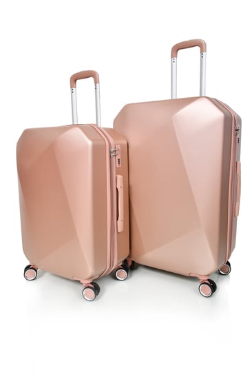 طقم شنط سفر مورانو فايبر بتصميم معين هندسي مكون من 4 قطع روز قولد