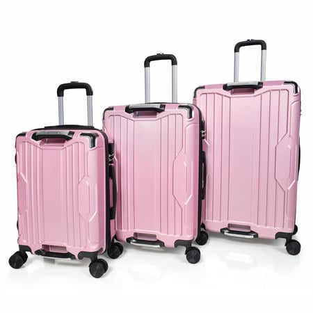 طقم شنط سفر مورانو فايبر بتصميم معينات احادية قوية 3 قطع وردي