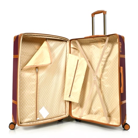 طقم شنط سفر كلاسيك مورانو من7 قطع فايبر و جلد فاخر عنابي وبني