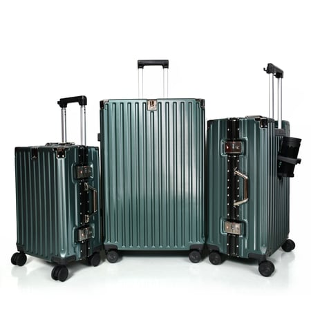 مورانو طقم شنط سفر الومنيوم ثلاثة قطع تصميم أنيق ومتين اخضر زيتي