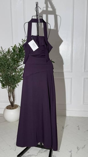 فستان سهره ليلكي اوف شوردر مع حزام رقبه