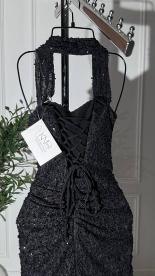 فستان سهره اسود دانتيل على لول