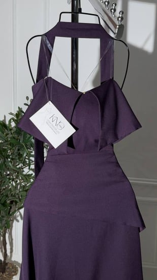 فستان سهره ليلكي اوف شوردر مع حزام رقبه