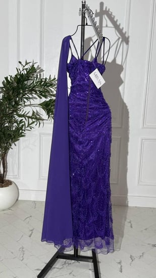 فستان سهرة ليلكي لؤلؤ فخم مع جورجيت